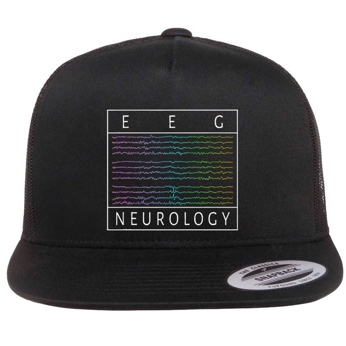 Eeg Technologist Neurology Colorful Brain Waves Eeg Flat Bill Trucker Hat