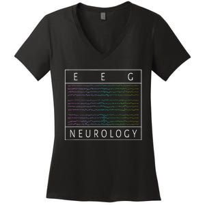 Eeg Technologist Neurology Colorful Brain Waves Eeg Women's V-Neck T-Shirt