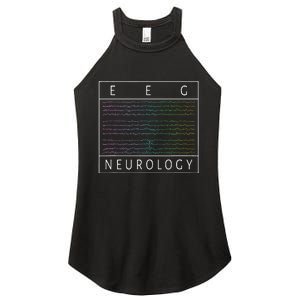 EEG Technologist Neurology Colorful Brain Waves EEG Women's Perfect Tri Rocker Tank