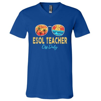 ESOL Teacher Off Duty Happy Last Day Of School Summer V-Neck T-Shirt