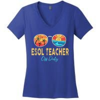 ESOL Teacher Off Duty Happy Last Day Of School Summer Women's V-Neck T-Shirt