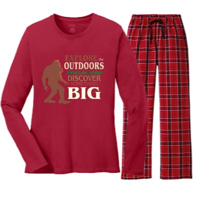 Explore The Outdoors Discover Something Big Funny Explorer Women's Long Sleeve Flannel Pajama Set 