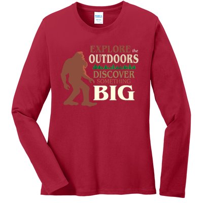 Explore The Outdoors Discover Something Big Funny Explorer Ladies Long Sleeve Shirt