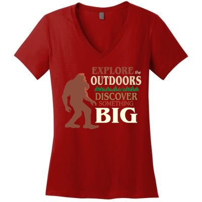 Explore The Outdoors Discover Something Big Funny Explorer Women's V-Neck T-Shirt