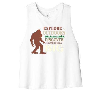 Explore The Outdoors Discover Something Big Funny Explorer Women's Racerback Cropped Tank