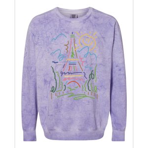 Eiffel Tower Paris Cool Gift Hand Painted Paris France Colorblast Crewneck Sweatshirt