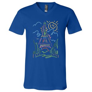 Eiffel Tower Paris Cool Gift Hand Painted Paris France V-Neck T-Shirt