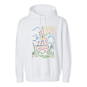 Eiffel Tower Paris Cool Gift Hand Painted Paris France Garment-Dyed Fleece Hoodie