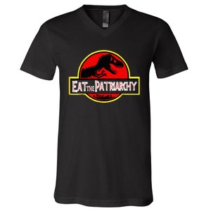 Eat The Patriarchy Feminist Dinosaur V-Neck T-Shirt