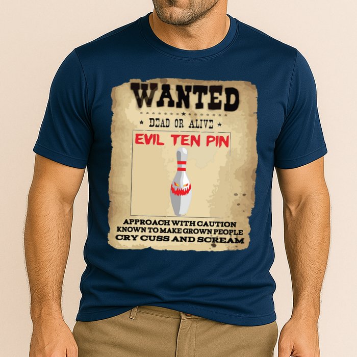 Evil Ten Pin 10 Funny Bowling Cooling Performance Crew T-Shirt