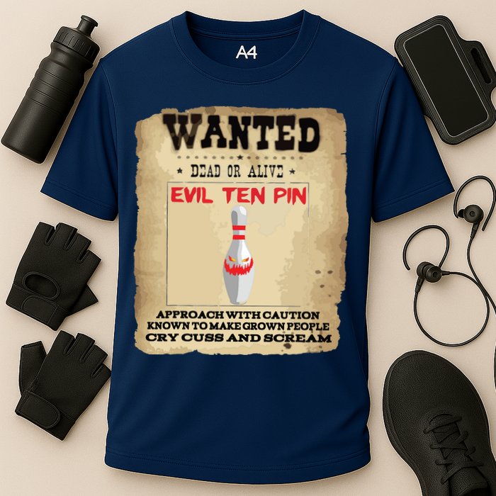 Evil Ten Pin 10 Funny Bowling Cooling Performance Crew T-Shirt