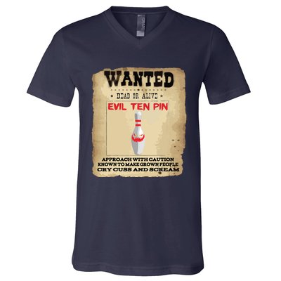 Evil Ten Pin 10 Funny Bowling V-Neck T-Shirt