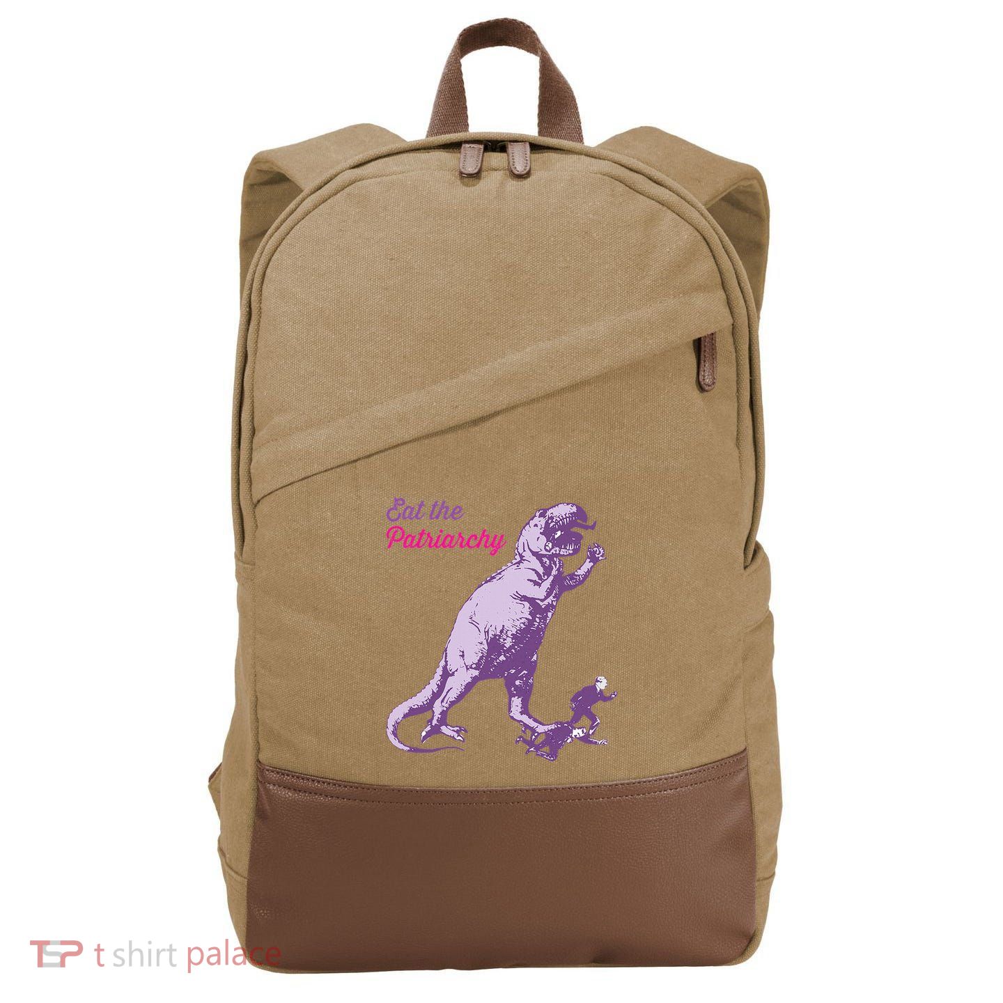 Eat The Patriarchy Funny Feminist Vintage Trex Dinosaur Cotton Canvas Backpack