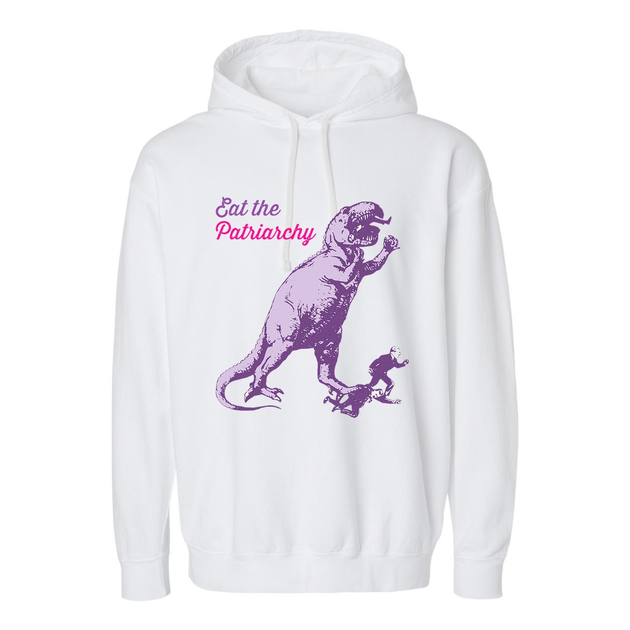 Eat The Patriarchy Funny Feminist Vintage Trex Dinosaur Garment-Dyed Fleece Hoodie