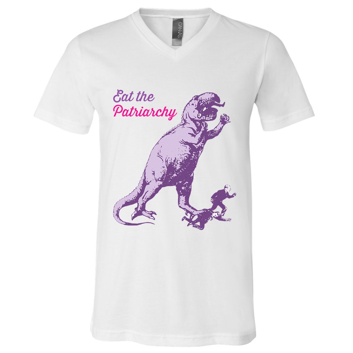 Eat The Patriarchy Funny Feminist Vintage Trex Dinosaur V-Neck T-Shirt