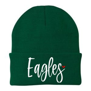 Eagles Team Pride School Spirit White Red Heart Knit Cap Winter Beanie