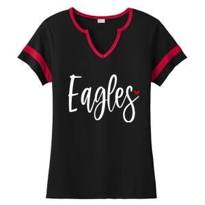 Eagles Team Pride School Spirit White Red Heart Ladies Halftime Notch Neck Tee