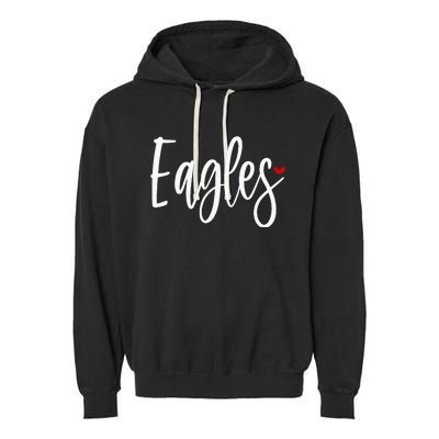 Eagles Team Pride School Spirit White Red Heart Garment-Dyed Fleece Hoodie