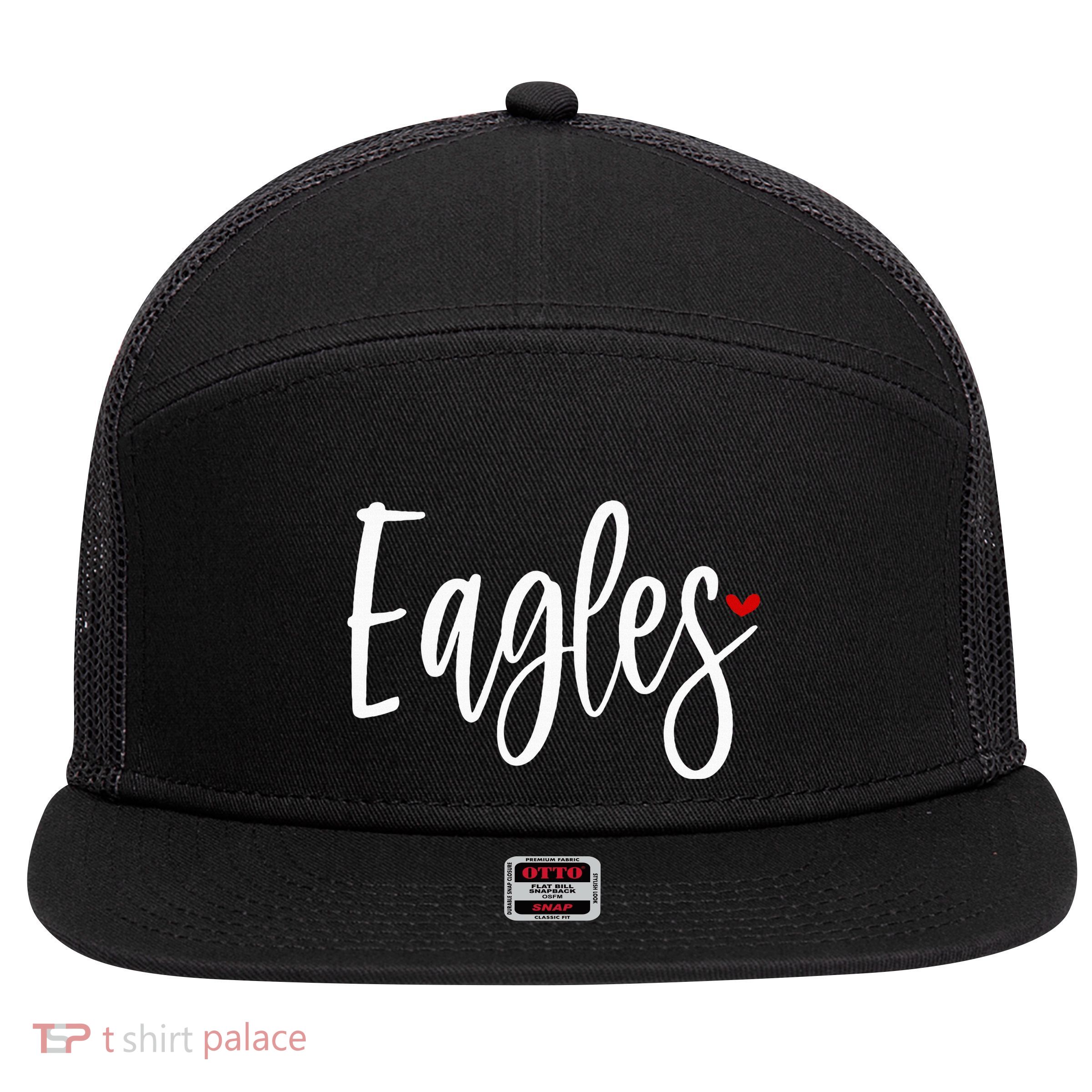 Eagles Team Pride School Spirit White Red Heart 7 Panel Mesh Trucker Snapback Hat