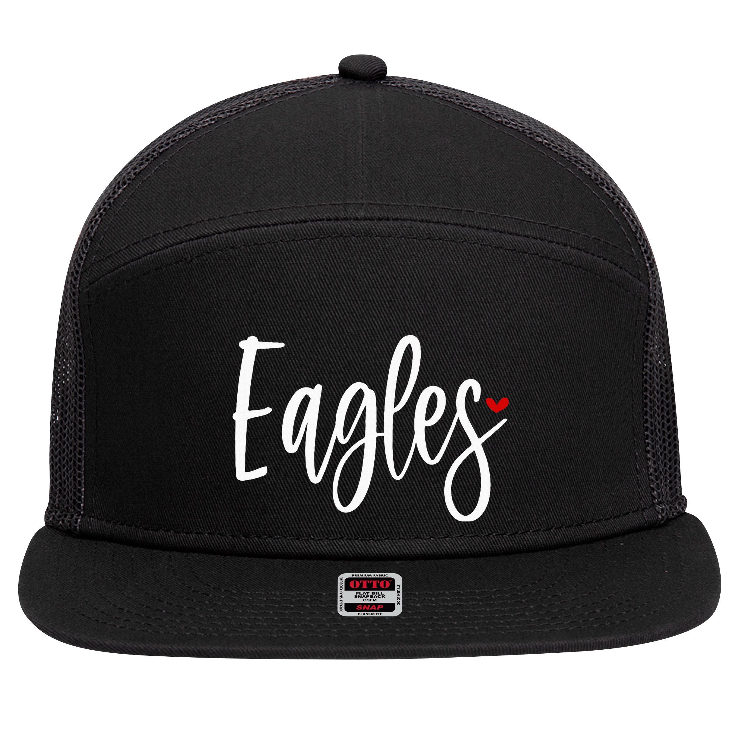 Eagles Team Pride School Spirit White Red Heart 7 Panel Mesh Trucker Snapback Hat