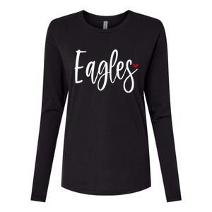 Eagles Team Pride School Spirit White Red Heart Womens Cotton Relaxed Long Sleeve T-Shirt