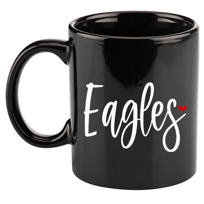 Eagles Team Pride School Spirit White Red Heart 11oz C Handle Ceramic Mug