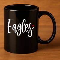 Eagles Team Pride School Spirit White Red Heart 11oz C Handle Ceramic Mug