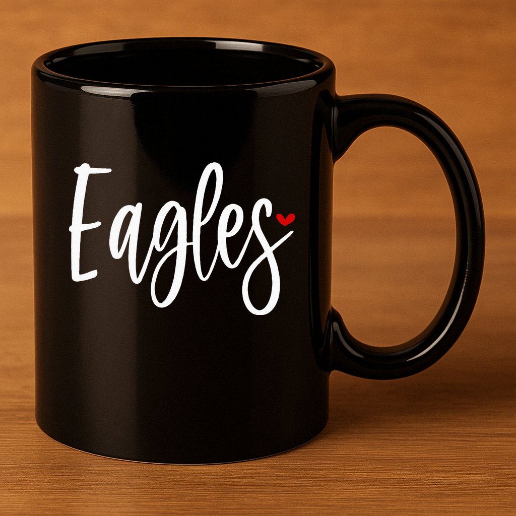 Eagles Team Pride School Spirit White Red Heart 11oz C Handle Ceramic Mug
