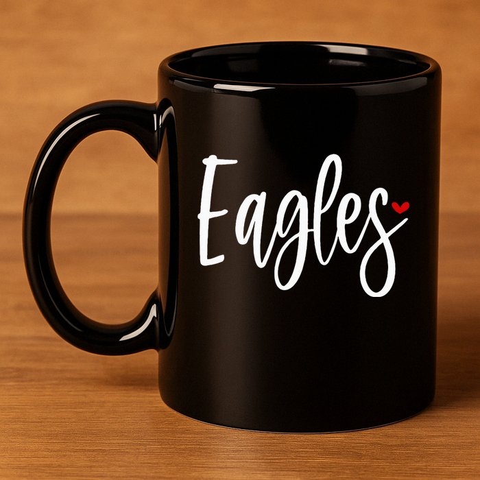 Eagles Team Pride School Spirit White Red Heart 11oz C Handle Ceramic Mug