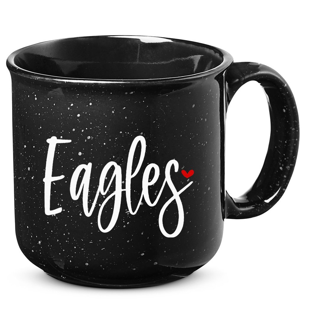 Eagles Team Pride School Spirit White Red Heart 15oz Campfire Ceramic Mug