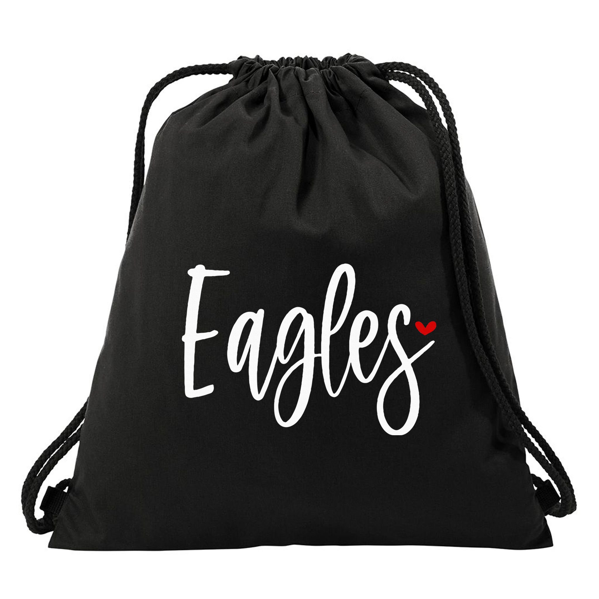 Eagles Team Pride School Spirit White Red Heart Drawstring Bag