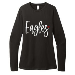 Eagles Team Pride School Spirit White Red Heart Womens CVC Long Sleeve Shirt