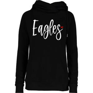 Eagles Team Pride School Spirit White Red Heart Womens Funnel Neck Pullover Hood