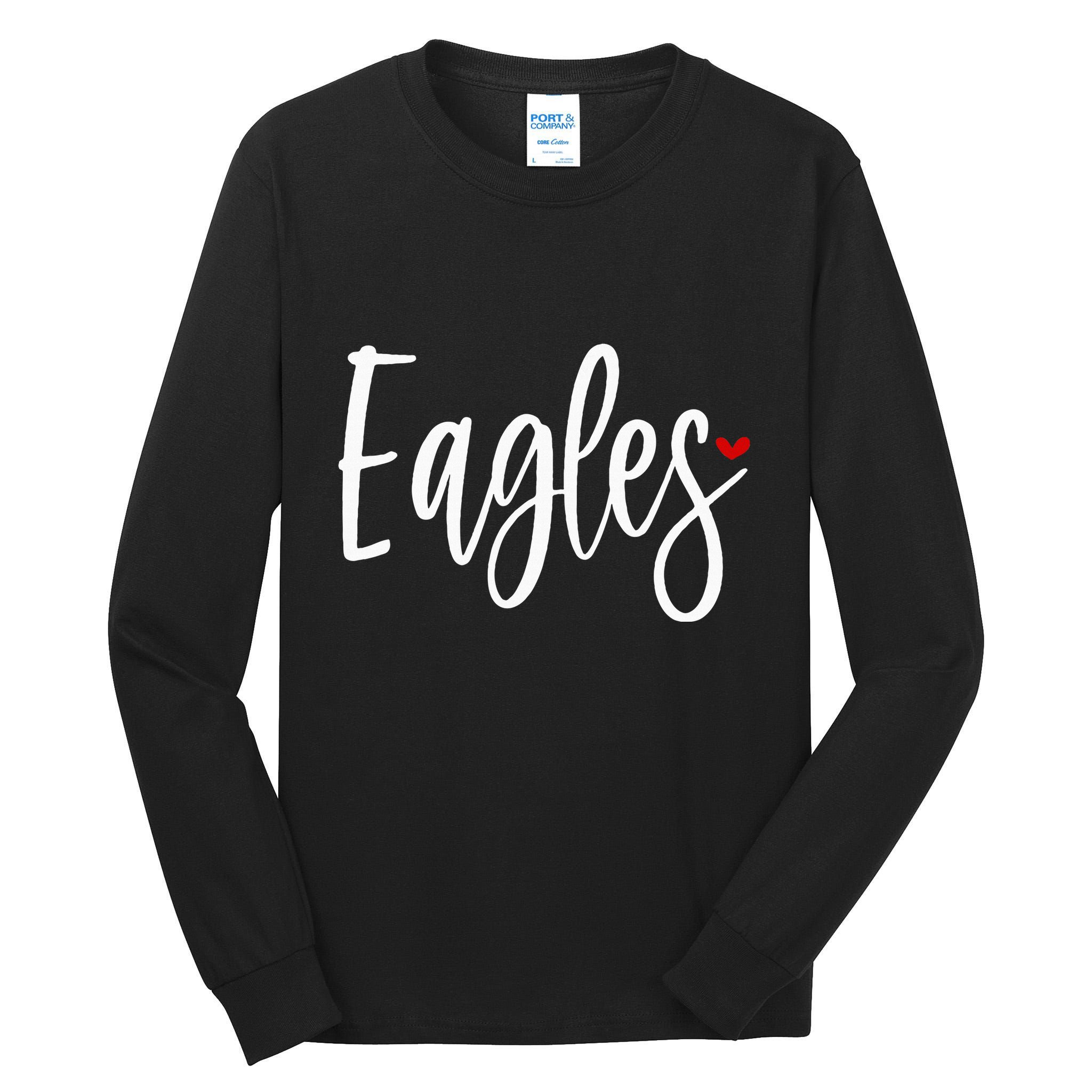 Eagles Team Pride School Spirit White Red Heart Tall Long Sleeve T-Shirt