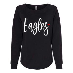 Eagles Team Pride School Spirit White Red Heart Womens California Wash Sweatshirt