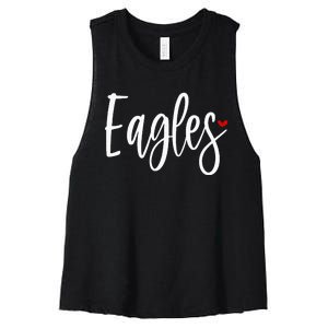 Eagles Team Pride School Spirit White Red Heart Women's Racerback Cropped Tank