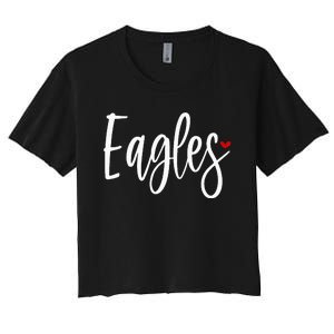 Eagles Team Pride School Spirit White Red Heart Women's Crop Top Tee