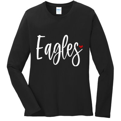 Eagles Team Pride School Spirit White Red Heart Ladies Long Sleeve Shirt