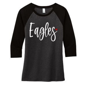 Eagles Team Pride School Spirit White Red Heart Women's Tri-Blend 3/4-Sleeve Raglan Shirt