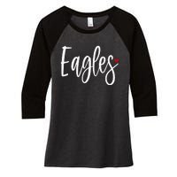 Eagles Team Pride School Spirit White Red Heart Women's Tri-Blend 3/4-Sleeve Raglan Shirt