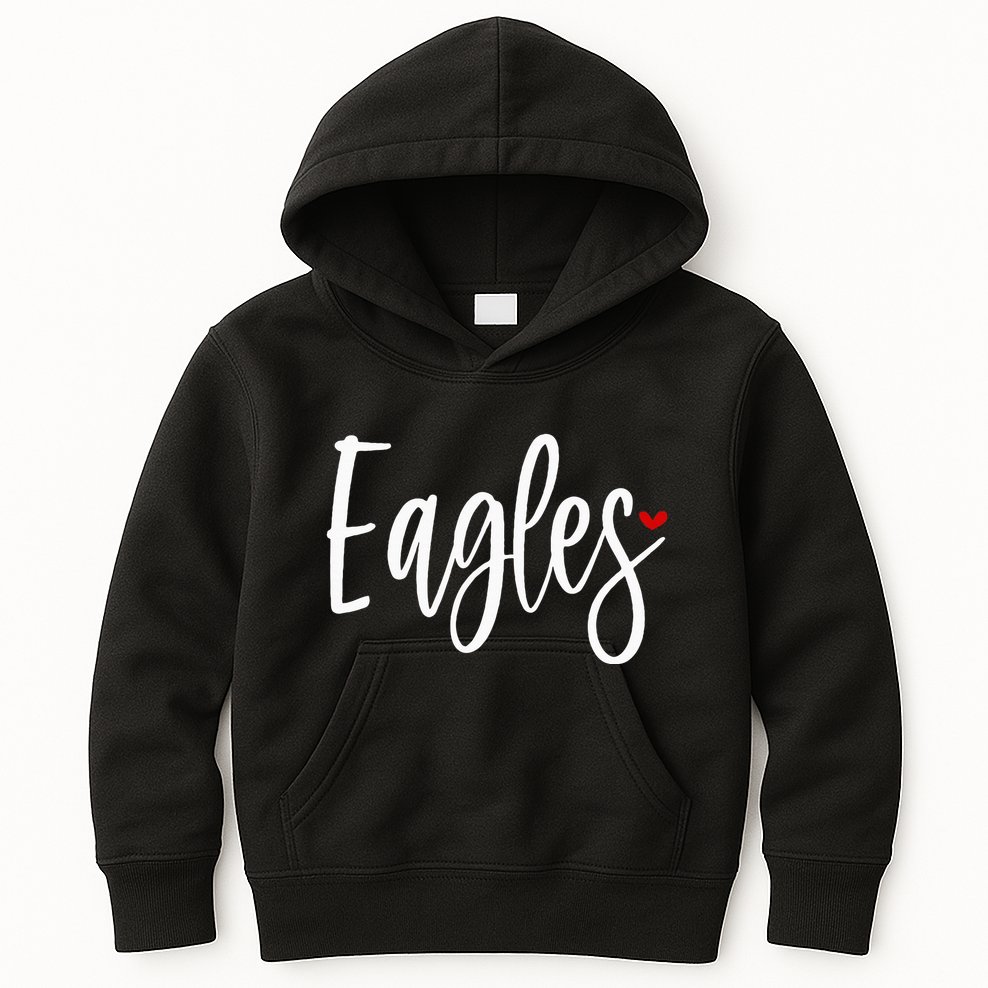 Eagles Team Pride School Spirit White Red Heart Kids Hoodie