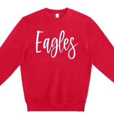 Eagles Team Pride School Spirit White Red Heart Premium Crewneck Sweatshirt