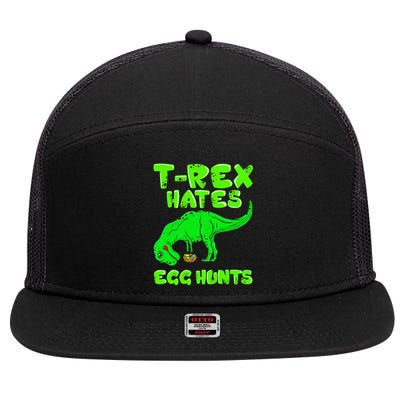 Easter T Rex Hates Egg Hunts Basket Stuffer Gift 7 Panel Mesh Trucker Snapback Hat