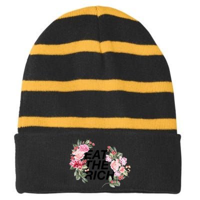 Eat The Rich Floral Striped Beanie with Solid Band