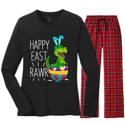 Easter T Rex Dinosaur Bunny Egg Costume Happy Eastrawr Women's Long Sleeve Flannel Pajama Set 