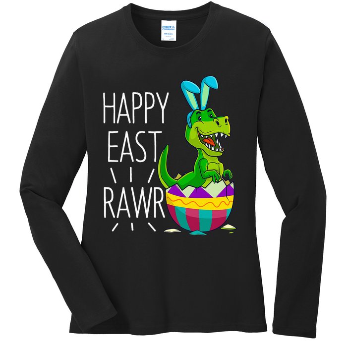 Easter T Rex Dinosaur Bunny Egg Costume Happy Eastrawr Ladies Long Sleeve Shirt