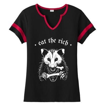 Eat The Rich Possum Anti Fascist Ladies Halftime Notch Neck Tee