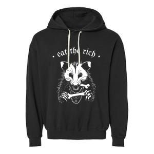 Eat The Rich Possum Anti Fascist Garment-Dyed Fleece Hoodie