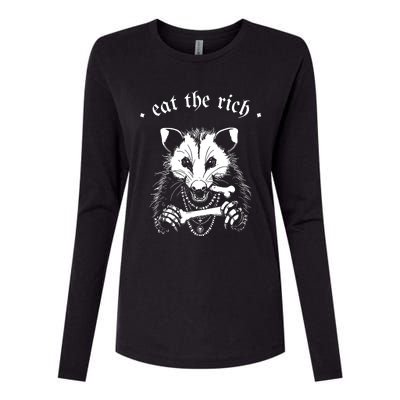 Eat The Rich Possum Anti Fascist Womens Cotton Relaxed Long Sleeve T-Shirt