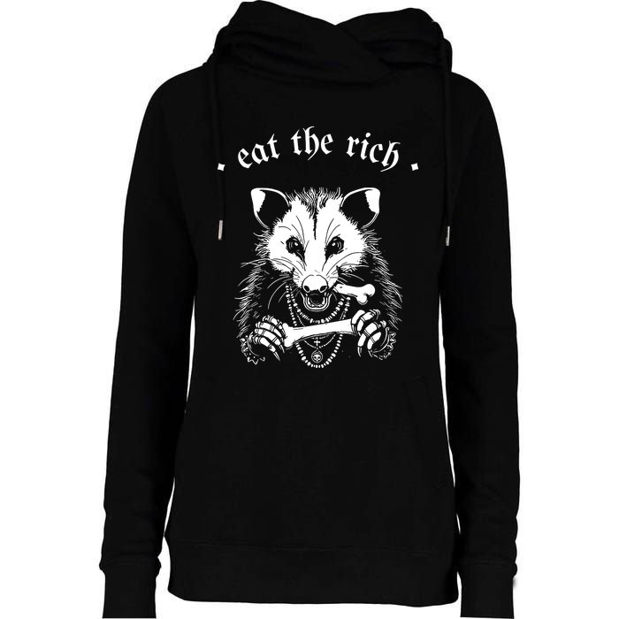 Eat The Rich Possum Anti Fascist Womens Funnel Neck Pullover Hood